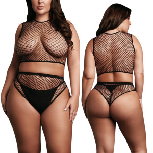 Dwuczęściowy komplet  top i figi z delikatnej siateczki Plus size