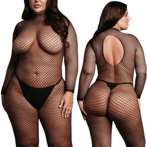 Czarny bodystocking z ozdobym wycięciem i otwartym kroczem