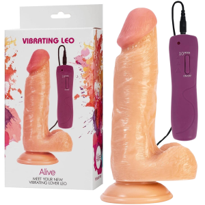 Wibrator realistyczny - Leo - na przyssawce, sterowany pilotem przewodowym, Cielisty PVC - Alive
