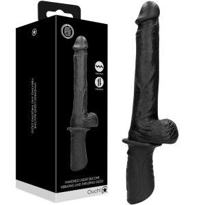 Czarny wibrator dopochwowy Hand Held Liquid posuwisty silikonowy 33 cm realistyczny Ouch!