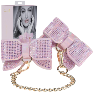 Kajdanki na ręce w kształcie muszek - Paris Collection - z diamencikami, Różowe - Ouch!