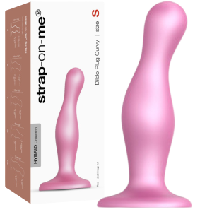 Strap-on-me DILDO PLUG CURVY METALLIC SUGAR PINK- S - Dildo z przyssawką, Silikonowy