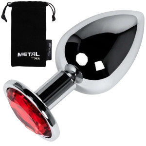 Korek analny z metalu, z czerwonym diamencikiem, 9,5 cm - TOYFA