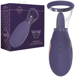 Fioletowa pompka do piersi i łechtaczki - Enhance - ze stymulującym języczkiem, USB Silikonowy - Pumped