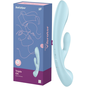 Satisfyer Triple Oh light blue - Wibrator z króliczkiem - wodoodporny, USB Niebieski
