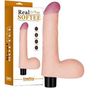 Lovetoy 8" REAL SOFTEE Vibrating Dildo - Realistyczny poręczny wibrator na baterie, TPE