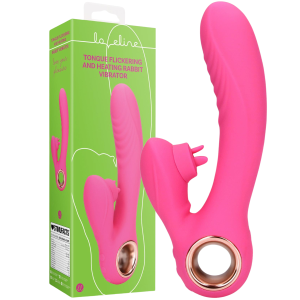 Różowy wibrator z króliczkiem z funkcją podgrzewania - do punktu G - USB, Silikonowy - Loveline