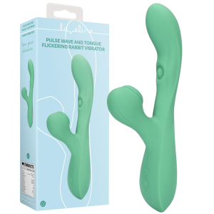 Zielony wibrator z ciśnieniowym króliczkiem - Pulse Wave and Tongue - USB Silikonowy - Loveline