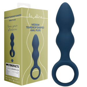 Teardrop Shaped Anal Plug - Medium - Silikonowy korek analny z uchwytem, Niebieski