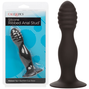 Calexotics Ribbed Anal Stud - Korek analny z przyssawką, Czarny