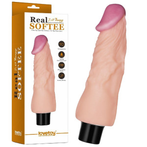 Lovetoy 7" REAL SOFTEE Vibrating Dildo - Realistyczny poręczny wibrator na baterie, TPE