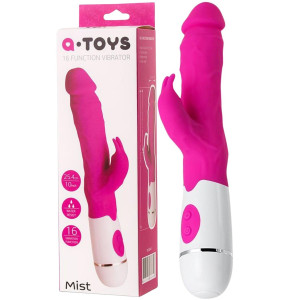 Wibrator z króliczkiem - Mist - na baterie, różowy, silikonowy, 25,4 cm - A-Toys