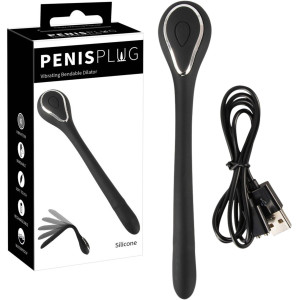 Wibrujący dilator do cewki penisa na USB, Silikonowy Czarny