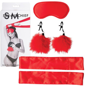 SPORTSHEETS SM AMOR BONDAGE BEGINNER KIT - Zestaw BDSM (taśma do krępowania, opaska i zaciski)