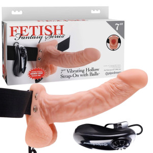 Realistyczny Strap-on 7' z wibracjami na pilota, Cielisty PVC - Fetish Fantasy