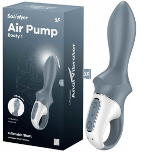 Wibrator soniczny analny Air Pump Booty silikonowy szary 18,5 cm pompowany Satisfyer