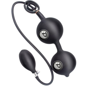 Pompowane kulki analne Dual Pleasure Balls z uchwytem, Czarne Silikonowe - Boss Series