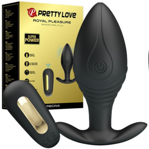 Dyskretny korek analny  - REGINA  - na pilota, USB Czarny Silikonowy - Pretty Love