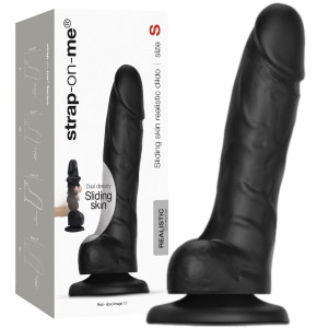 SLIDING SKIN REALISTIC DILDO BLACK S - Realistyczne dildo z jądrami - miękkie, silikonowe