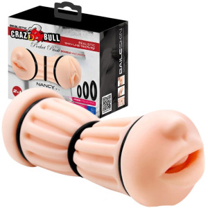 CRAZY BULL - NANCY, Realistyczny dwustronny masturbator - pochwa i usta, Cielisty TPR