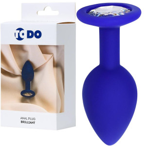 Korek analny - Brilliant Blue - z diamencikiem, Silikonowy - Toyfa