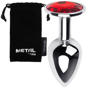 Korek analny z czerwonym diamencikiem - metalowy - TOYFA