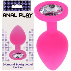 Korek analny z diamencikiem - Diamond Booty Jewel - rozmiar M, Różowy ToyJoy