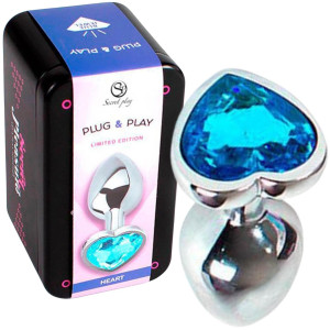 Korek analny z niebieskim diamencikiem w kształcie serca - Aluminiowy - Secret Play