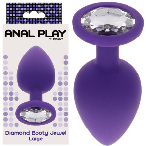 Korek analny z przezroczystym diamencikiem - rozm L - Fioletowy, Silikonowy - ToyJoy