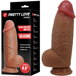 Grube dildo realistyczne - Achille - z jądrami i przyssawką, Silikonowe PRETTY LOVE