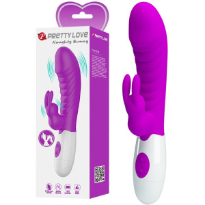 Wibrator z króliczkiem - Naughty Bunny - na baterie, Fioletowy PRETTY LOVE