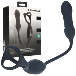 Wibrujący pierścień erekcyjny z masażerem prostaty z funkcją pchania, USB Czarny