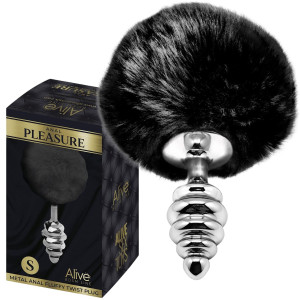Korek analny z ogonkiem - Fluffy Twist Plug S - Metalowy, Srebrny - Alive