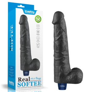 Wibrator realistyczny z jądrami - 10.5" - na USB, TPE Czarne - Lovetoy