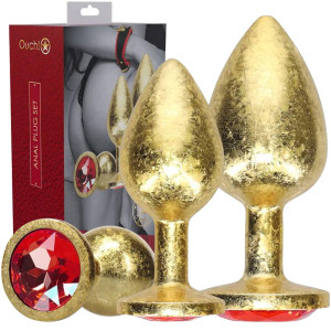 Zestaw korków analnych z diamencikami - różne rozmiary, 3 szt. - Aluminiowe, Złote - Ouch!