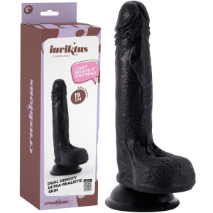 Dildo realistyczne - INVIKTUS 7" - z jądrami i przyssawką, Silikonowy Czarny CRUSHIOUS