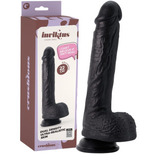 Dildo realistyczne - INVIKTUS 8" - z jądrami i przyssawką, Silikonowy Czarny CRUSHIOUS