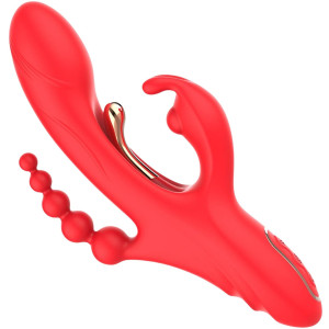 Wibrator wielofunkcyjny - Trident Red - do stymulacji analno-waginalnej, USB Czerwony Boss Series