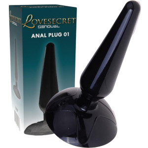 Korek analny z przyssawką - Plug 01- wąski, klasyczny TPE Czarny - Lovesecret
