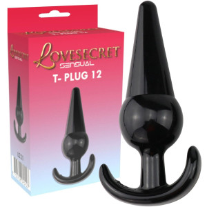 Dyskretny korek analny - T- Plug 12 - progresywny, TPE Czarny - Lovesecret