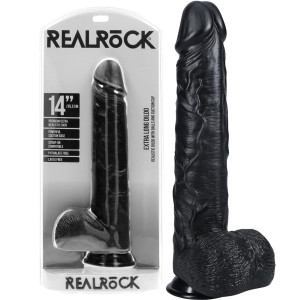 Dildo realistyczne z jądrami i przyssawką - 35,5 cm - długie i grube, Czarne PVC - Realrock