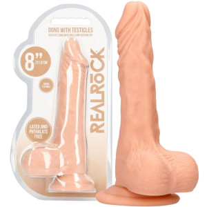 Dildo realistyczne z jądrami i przyssawką - 20 cm - Cieliste, TPE - Realrock