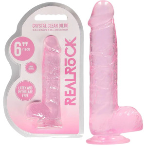 Dildo realistyczne z jądrami i przyssawką - 15 cm - Różowe, TPE - Realrock