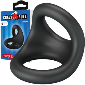 Pierścień erekcyjny na penisa i jądra - Nestor - Czarny, Silikonowy - Crazy Bull