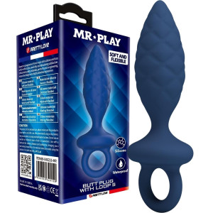 Wąski korek analny z uchwytem na palec - rozmiar S - Niebieski, Silikonowy - MR. PLAY
