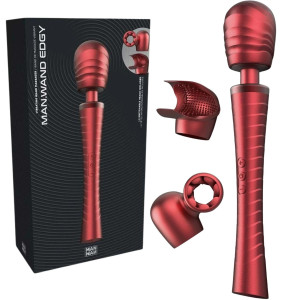 Masażer Wand - EDGY VELVET - z dodatkowymi nakładkami, USB Czerwony Silikonowy - MAN.WAND