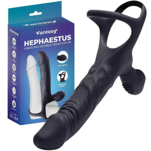 Wibrujące dildo Hephaestus do podwójnej penetracji na penisa, USB Czarny