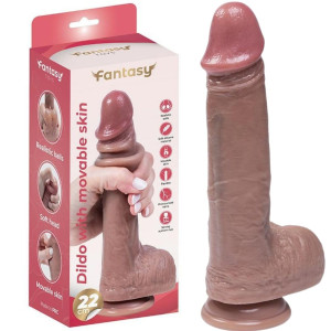 Dildo realistyczne z ruchomą skórą i jądrami - 22 cm - przyssawka, Cieliste Silikonowe