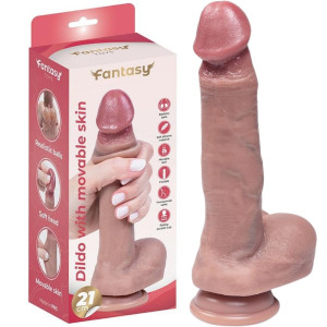 Dildo realistyczne z jądrami i ruchomą skórą -  21 cm - przyssawka, Cielisty Silikonowy