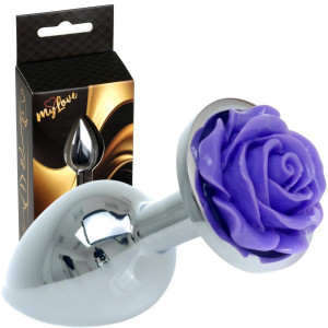 Korek analny z fioletową różą - Stal nierdzewna - Srebrny - MyLove Toys